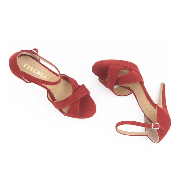 Sandale  cu platforma, din piele intoarsa rosie [4]
