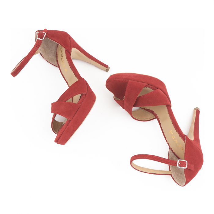 Sandale  cu platforma, din piele intoarsa rosie [5]