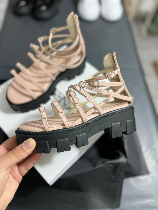 Sandale Sarah din piele roz croco [7]
