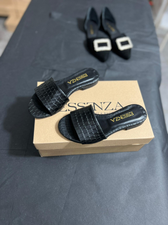 Slapi - Flip flops din piele naturala neagra croco