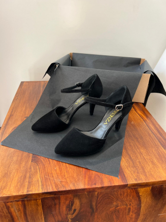 Pantofi - Pantofi stiletto decupati(interior/exterior), realizati din piele intoarsa neagra