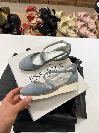 OUTLET PRIMAVARA-VARA - Pantofi decupati, din piele naturala intoarsa albastru seren