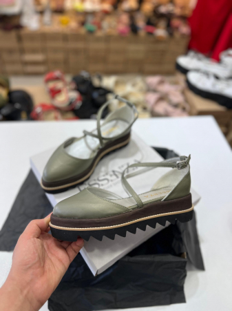 Pantofi decupati, din piele naturala verde [1]