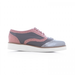 Pantofi - Pantofi oxford, din piele si piele lacuita in nuante de roz pal si gri 