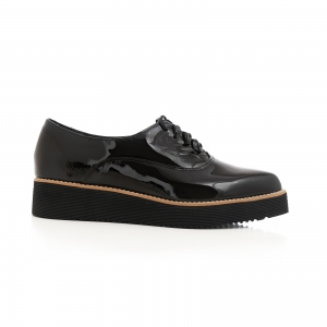 Stoc Livrare Rapida - Pantofi oxford cu varf ascutit, din piele lacuita neagra