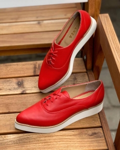 Casual - Pantofi oxford, din piele naturala rosie