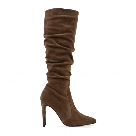 Cizme - Cizme stiletto, cu pliuri, din piele intoarsa maron