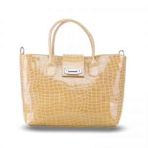 Posete - Poseta Diana, din piele lacuita beige cu textura tip croco