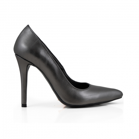 Pantofi - Pantofi Stiletto din piele naturala gri inchis platina