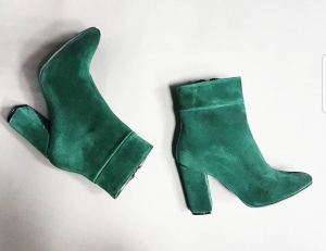 FEMEI - Botine din piele intoarsa verde