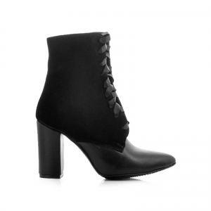 Ghete - Botine din piele neagra intoarsa si piele neagra box