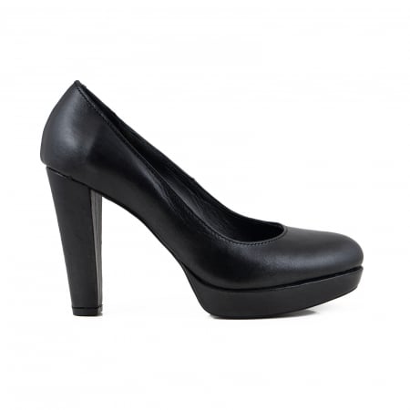 FEMEI - Pantofi din piele naturala neagra, cu toc gros si platforma
