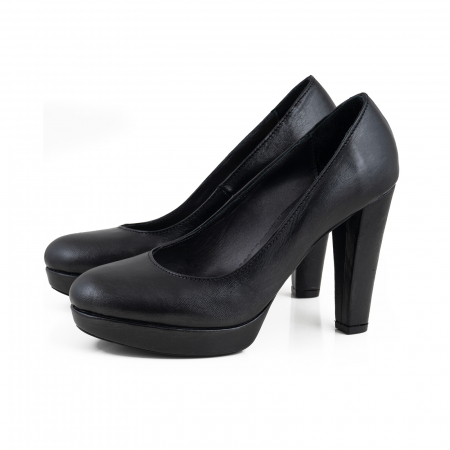 Pantofi din piele naturala neagra, cu toc gros si platforma [1]