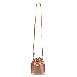 Poseta Kristy mini bucket cu bareta de mana si bareta de umar reglabila, din piele laminata auriu-roze [1]