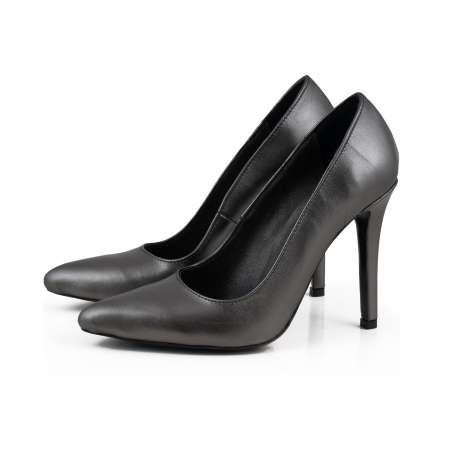 Pantofi Stiletto din piele naturala gri inchis platina [1]
