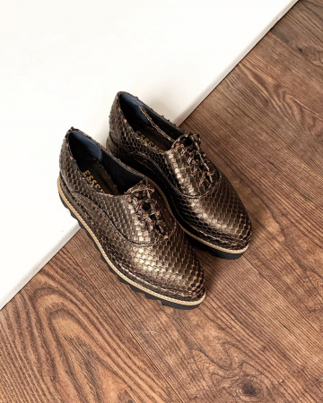 Casual - Pantofi oxford, din piele metalizata cu textura