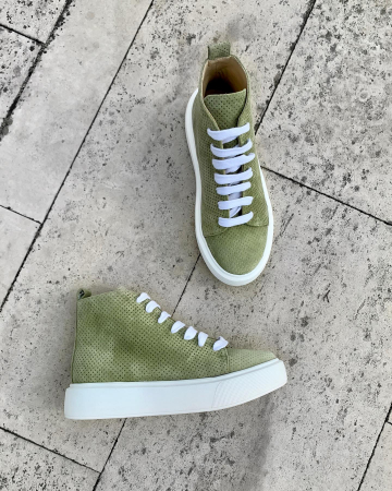 SNEAKERS - Bascheti cu talpă groasă, realizate din piele naturală intoarsa kaki cu presaj