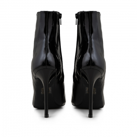 Botine Stiletto cu siret si capse metalice, din piele naturala lacuita neagra [7]
