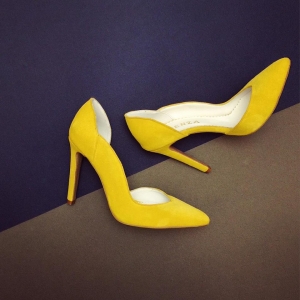 FEMEI - Pantofi stiletto din piele intoarsa galbena