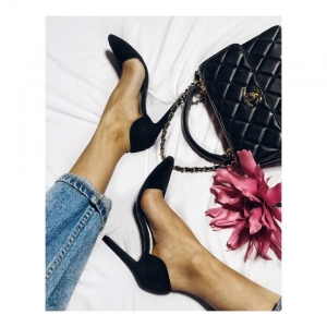 Stoc Livrare Rapida - Pantofi Stiletto, din piele intoarsa neagra