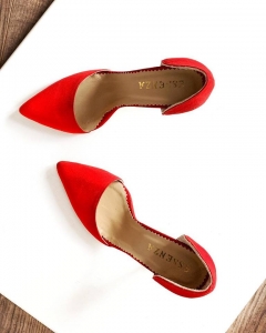 FEMEI - Pantofi Stiletto, din piele intoarsa rosie