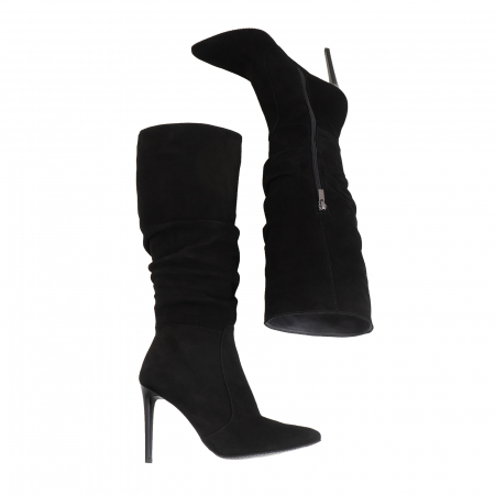 Cizme stiletto, cu pliuri, din piele intoarsa neagra [5]