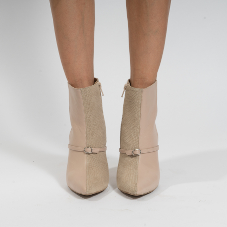 Botine Stiletto din piele o combinatie de piele naturala bej [2]