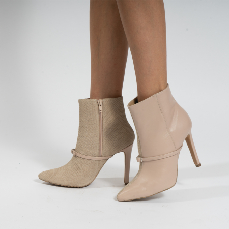 FEMEI - Botine Stiletto din piele o combinatie de piele naturala bej