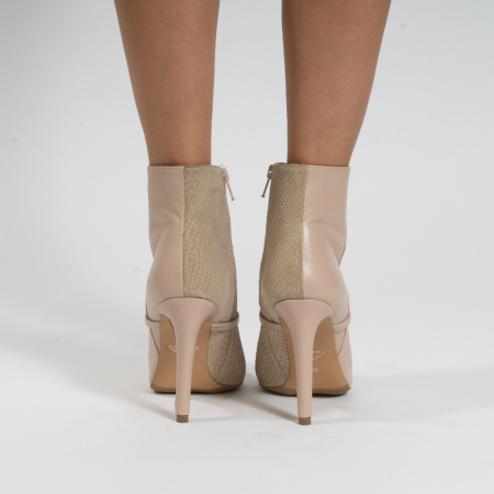 Botine Stiletto din piele o combinatie de piele naturala bej [4]