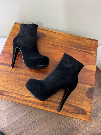 Botine Stiletto din piele naturala intoarsa neagra cu toc de 14cm. [2]