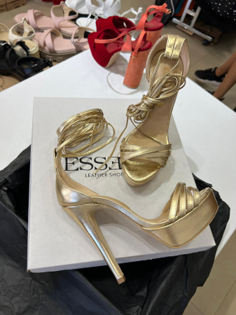 Sandale din piele naturala aurie, cu toc de 13,5cm si platforma de 3cm [0]