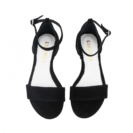 Sandale talpa chunky - Sandale cu talpa joasa, din piele intoarsa neagra