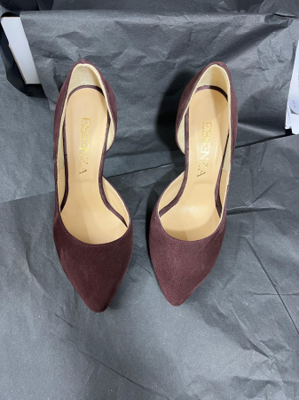 Pantofi - Pantofi stiletto din piele intoarsa mov pruna , cu decupaj interior intr-o linie eleganta