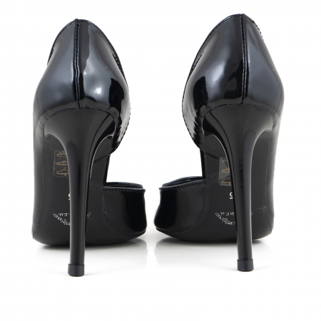 Pantofi stiletto, cu decupaj interior, din piele lacuita neagra [3]