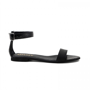 Sandale - Sandale cu talpa joasa, din piele neagra cu presaj crocodil