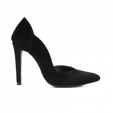 Stoc Livrare Rapida - Pantofi stiletto din piele intoarsa neagra