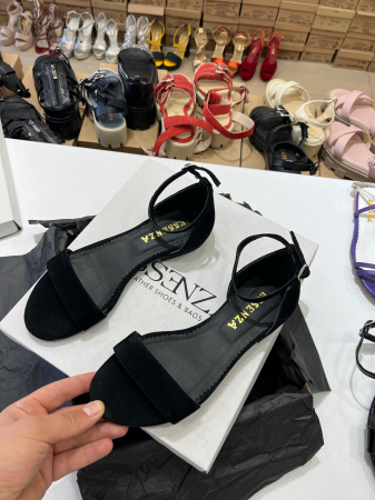 OUTLET PRIMAVARA-VARA - Sandale cu talpa joasa, din piele intoarsa neagra