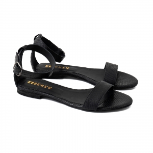 Sandale cu talpa joasa, din piele neagra cu presaj crocodil [1]