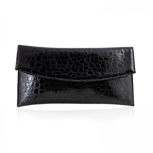 Plic - Poseta plic Anna, din piele lacuita neagra cu textura croco