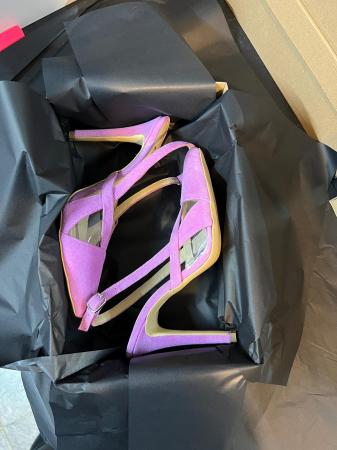 Pantofi - Pantofi stiletto din piele mov velur  si plastic transparent