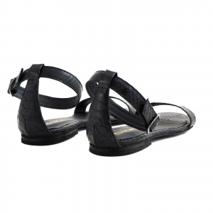 Sandale cu talpa joasa, din piele neagra cu presaj crocodil [3]
