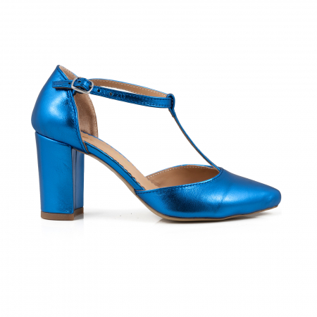 Pantofi - Pantofi stiletto din piele laminata albastra