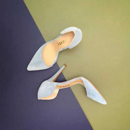 Pantofi - Pantofi stiletto cu decupaj, din piele naturala intoarsa albastru seren