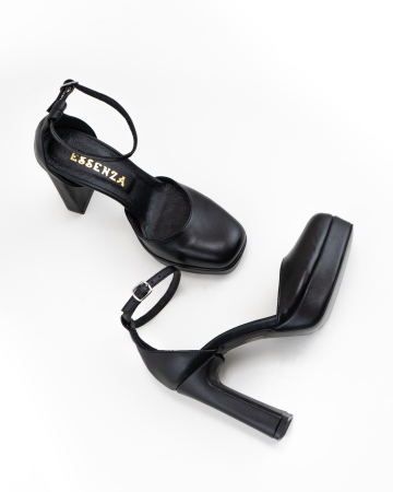 Pantofi din piele naturala, neagra, cu varf patrat si decupaj interior-exterior [5]