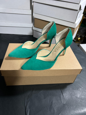 Pantofi stiletto decupati, din piele naturala intoarsa verde [6]
