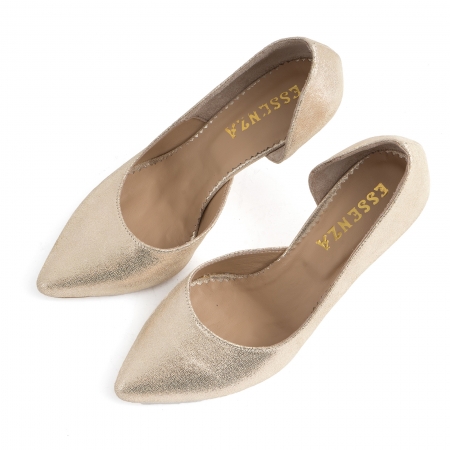Pantofi stiletto din piele laminata, auriu texturat, cu decupaj interior [2]
