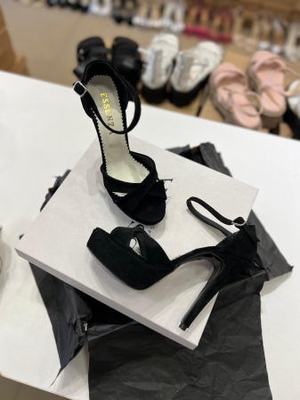 OUTLET PRIMAVARA-VARA - Sandale cu platforma, din piele intoarsa neagra