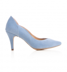 Pantofi - Pantofi stiletto din piele albastra intoarsa
