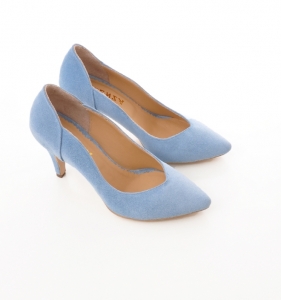Pantofi stiletto din piele albastra intoarsa [4]
