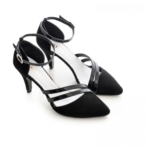 Pantofi din piele intoarsa neagra, cu decupaj si barete din piele lacuita neagra [2]